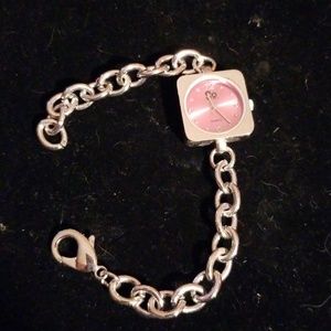 Silver watch with pink face by So